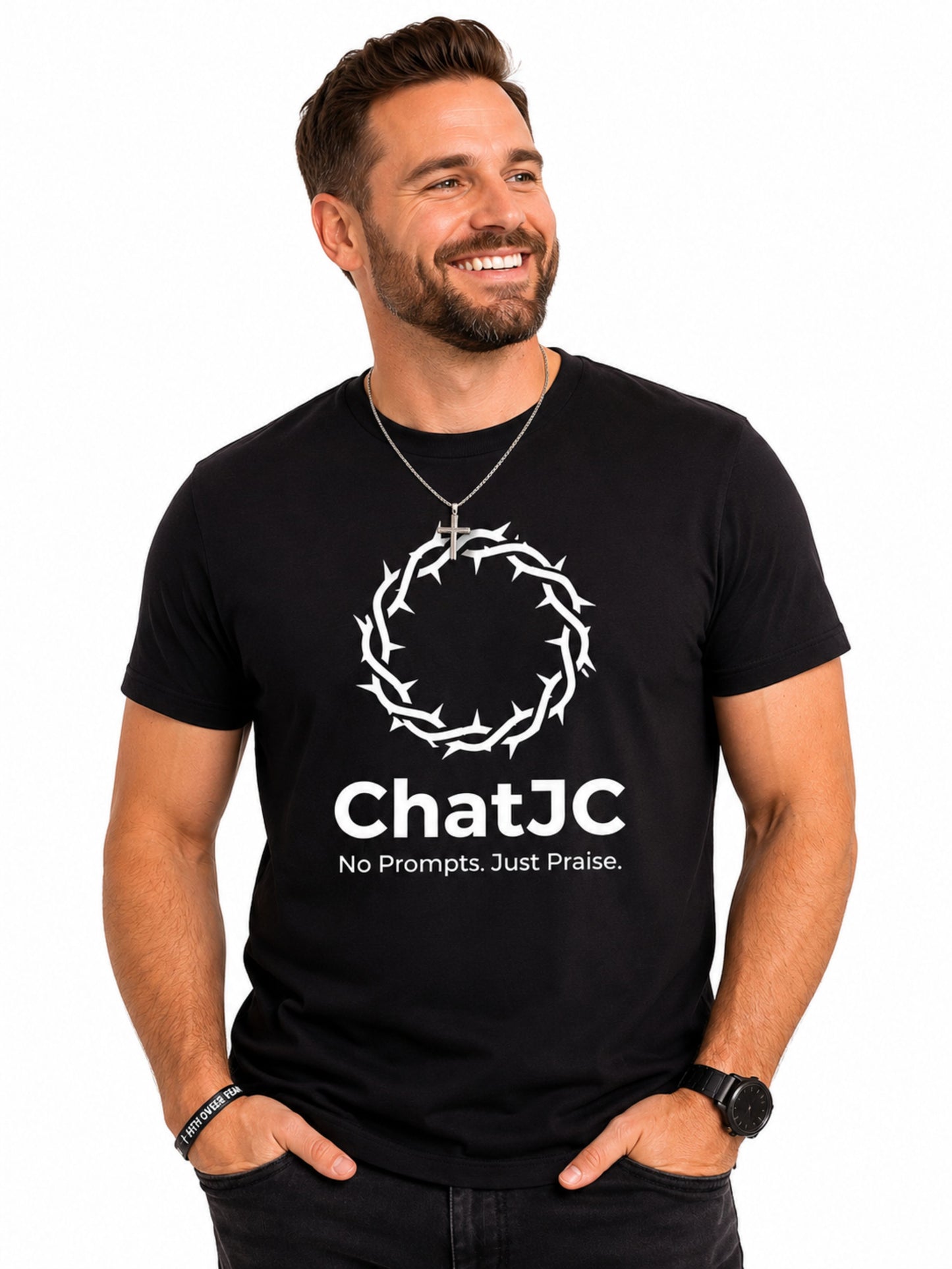 Christian AI Humor Shirt for Men Women – ChatJC Crown of Thorns Graphic Tee Fait | Christian shirt | Custom Church Merch