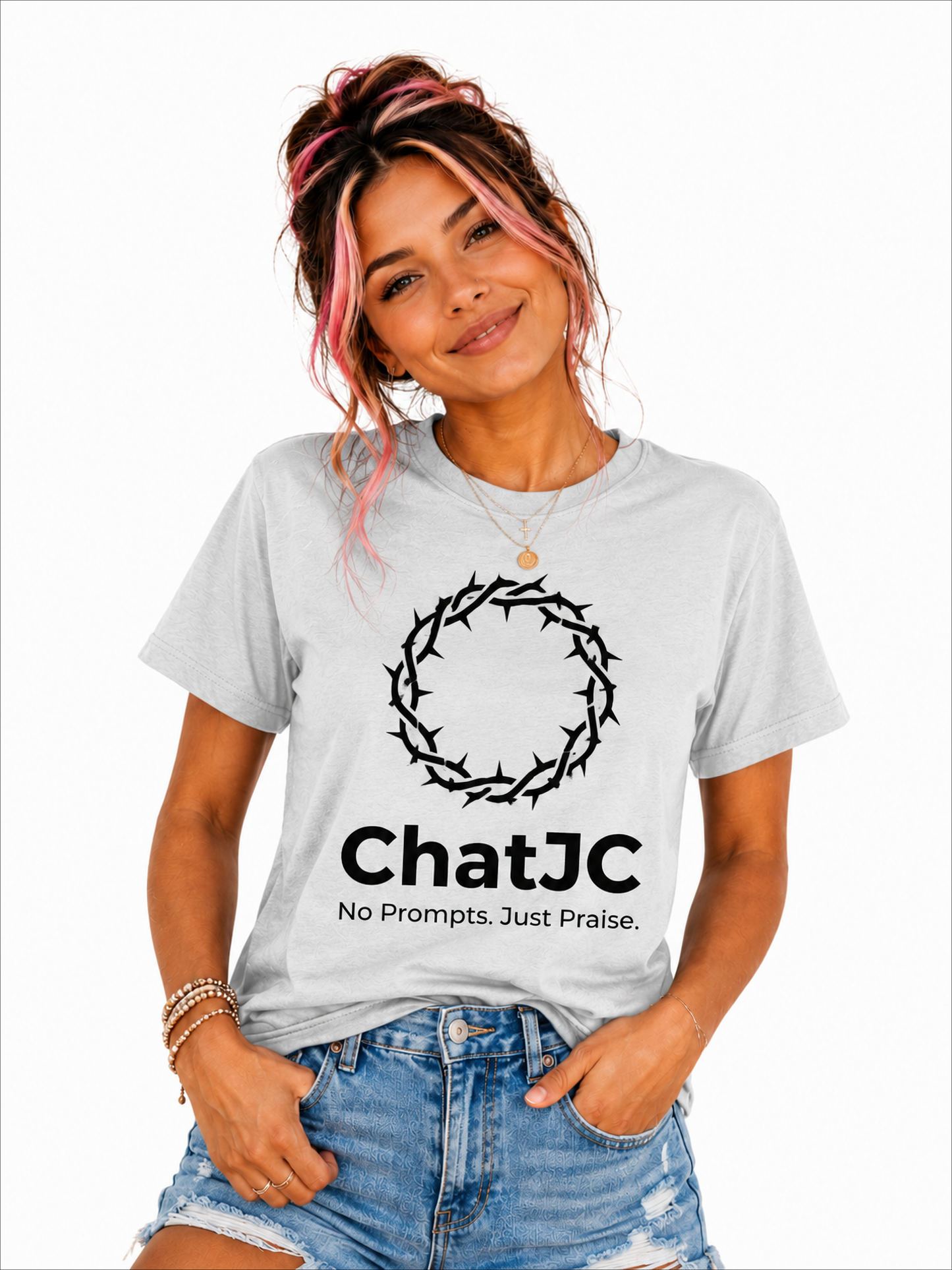 Christian AI Humor Shirt for Men Women – ChatJC Crown of Thorns Graphic Tee Faith Based Funny Jesus Shirt