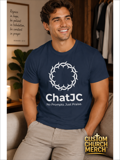 Christian AI Humor Shirt for Men Women – ChatJC Crown of Thorns Graphic Tee Fait | Christian shirt | Custom Church Merch