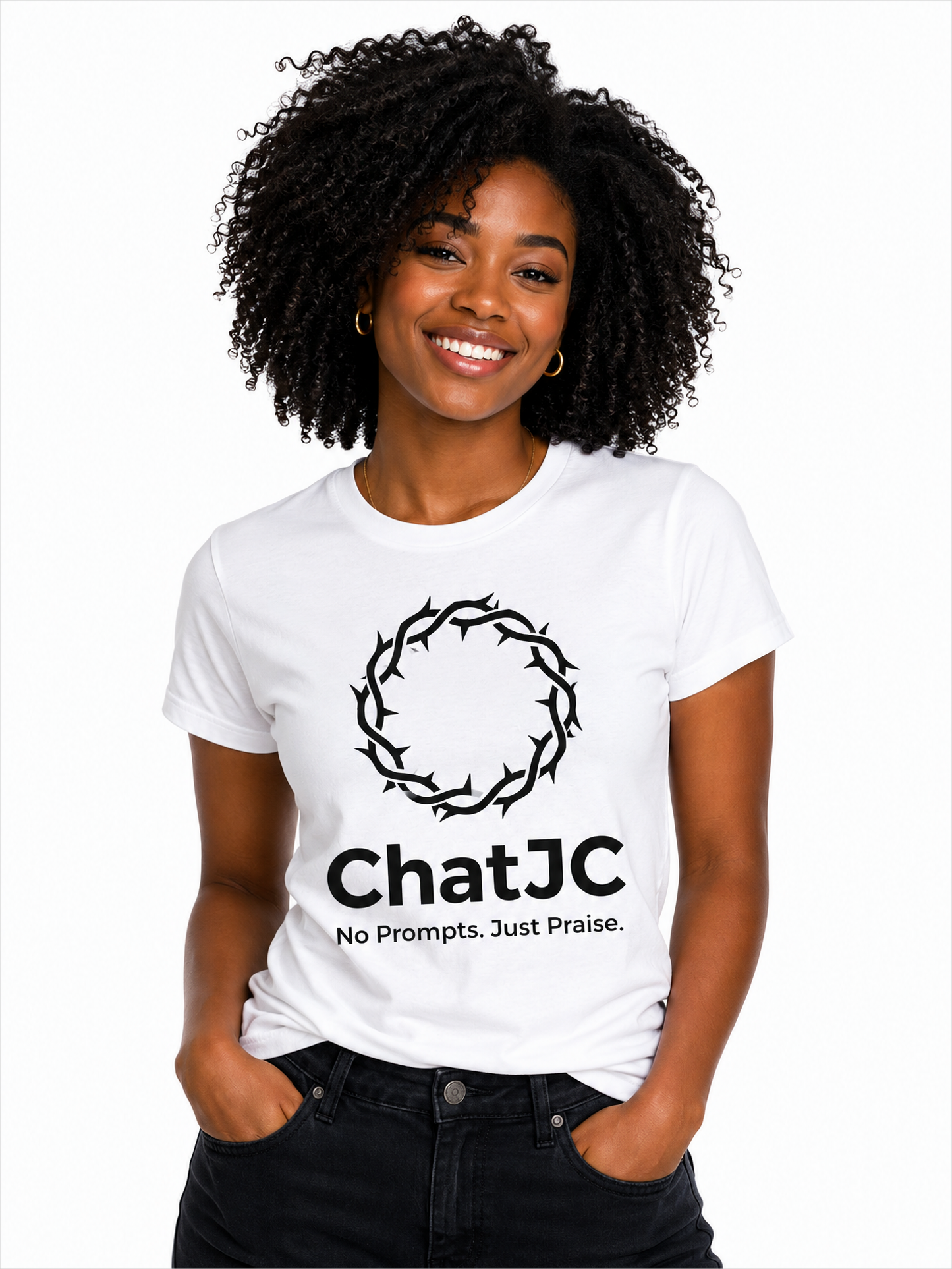 Christian AI Humor Shirt for Men Women – ChatJC Crown of Thorns Graphic Tee Fait | Christian shirt | Custom Church Merch