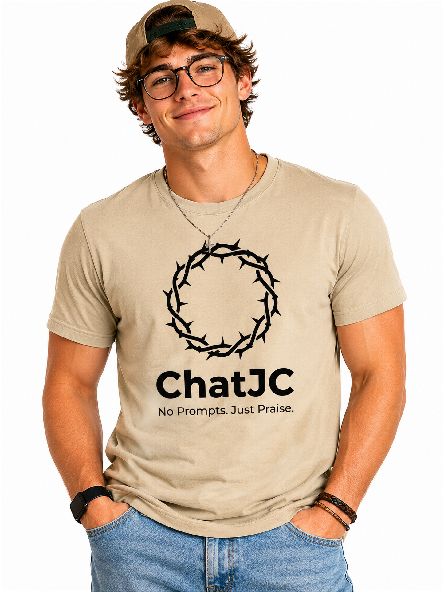 Christian AI Humor Shirt for Men Women – ChatJC Crown of Thorns Graphic Tee Fait | Christian shirt | Custom Church Merch