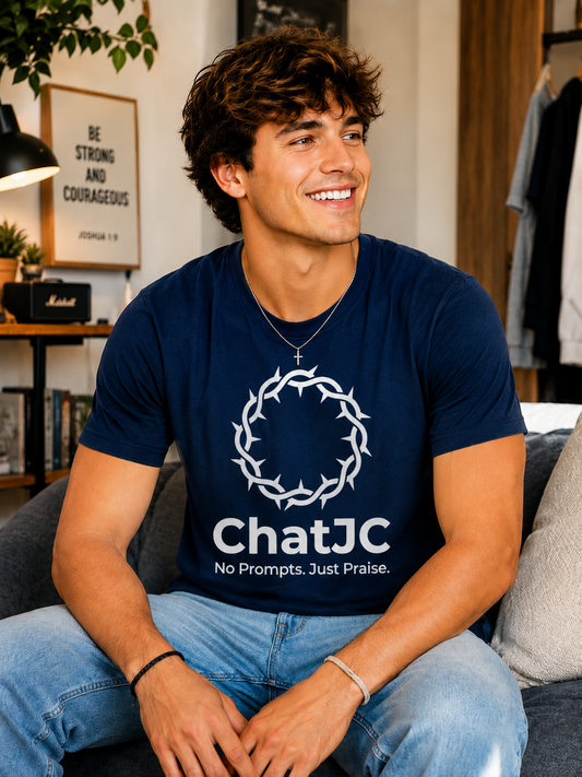 Christian AI Humor Shirt for Men Women – ChatJC Crown of Thorns Graphic Tee Faith Based Funny Jesus Shirt