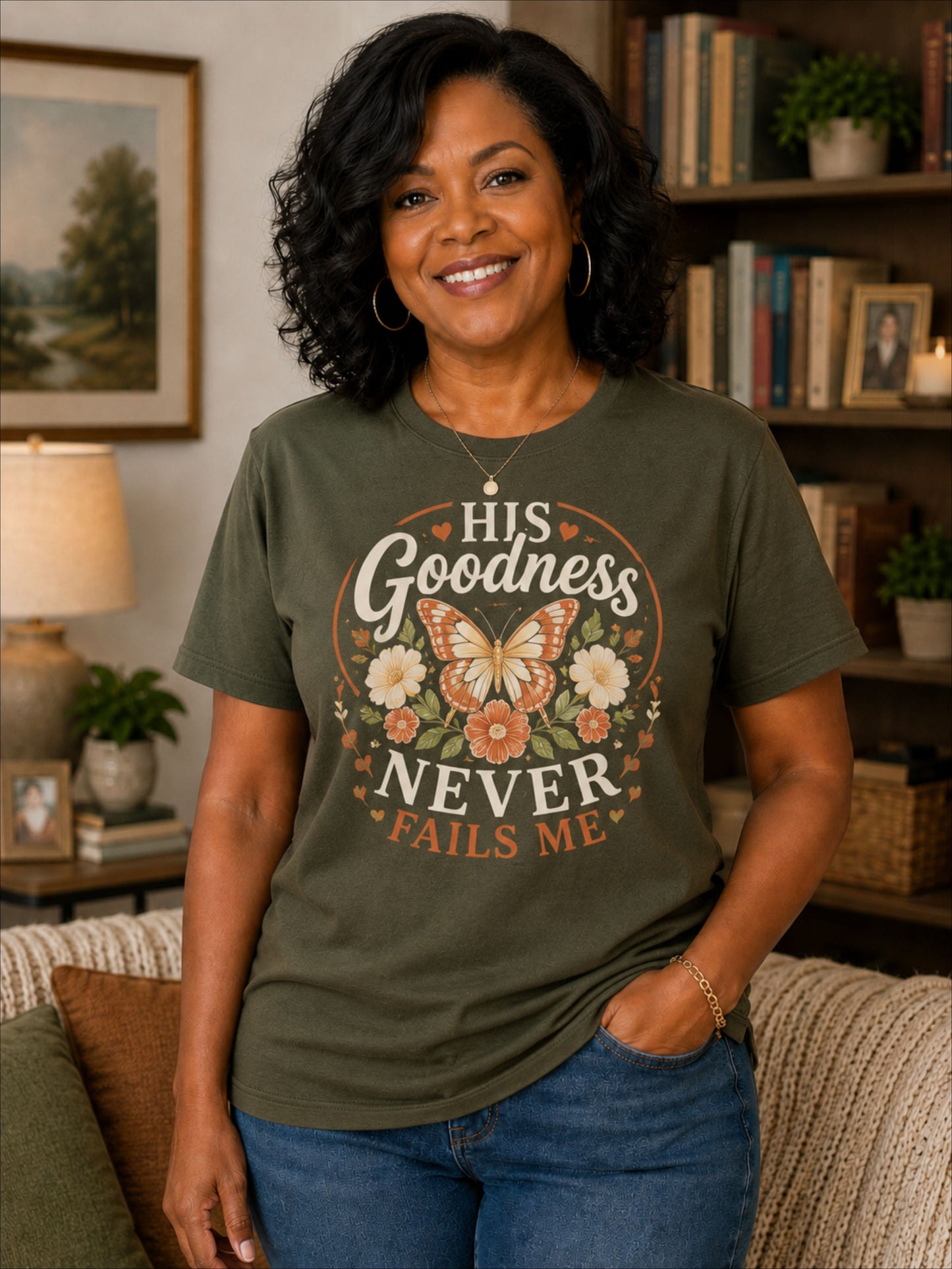 Christian Butterfly Shirt for Women – His Goodness Never Fails Me Faith Based Fl | Christian shirt | Custom Church Merch