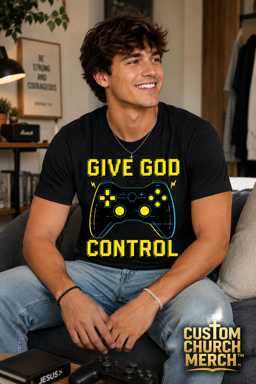 Give God Control - Christian Gamer T-Shirt - Funny Faith-Based Video Game Tee | Christian shirt | Custom Church Merch