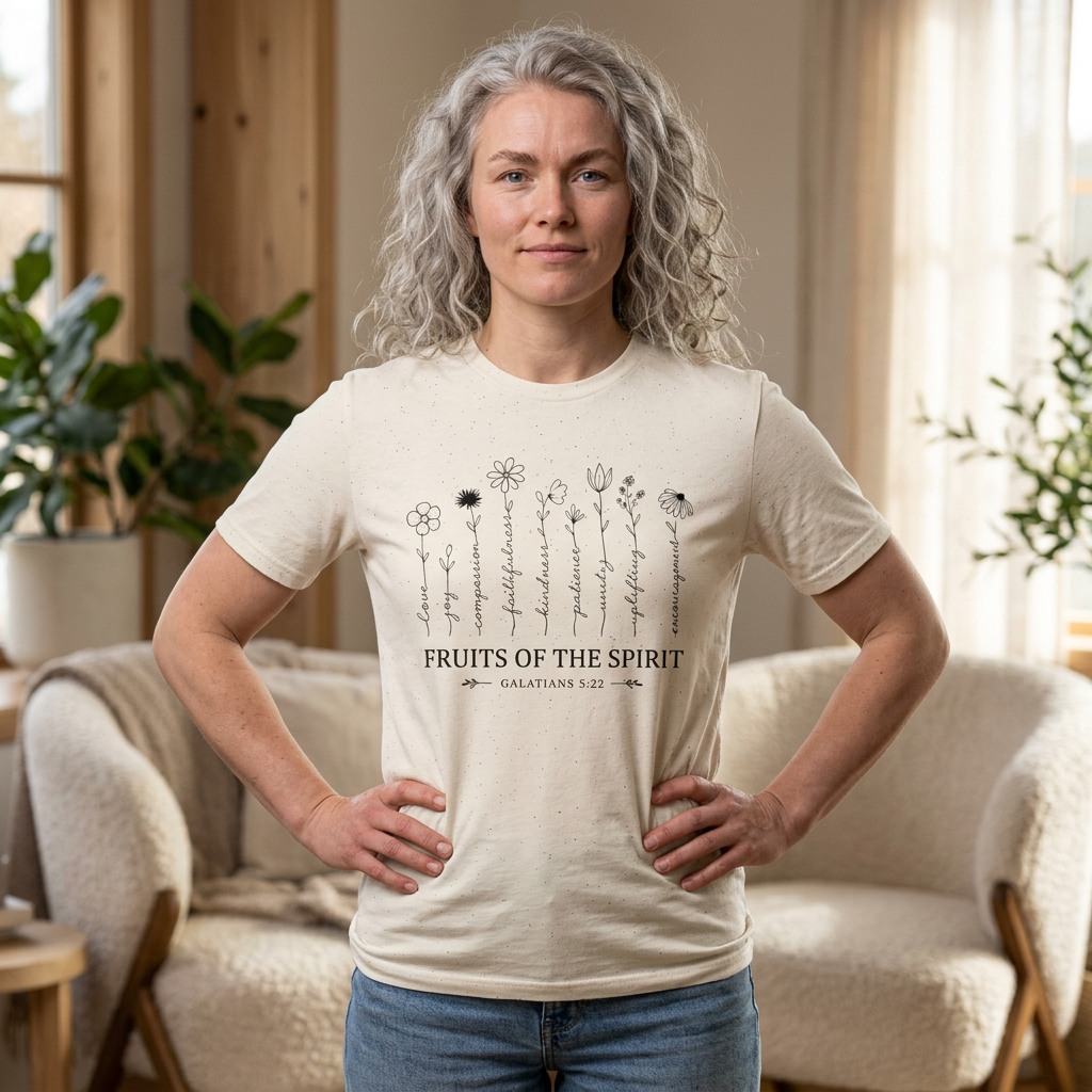 Fruits of the Spirit T-Shirt for Women | Floral Galatians 5:22 Christian Bible Verse Tee
