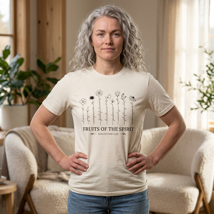 Fruits of the Spirit T-Shirt for Women | Floral Galatians 5:22 Christian Bible Verse Tee