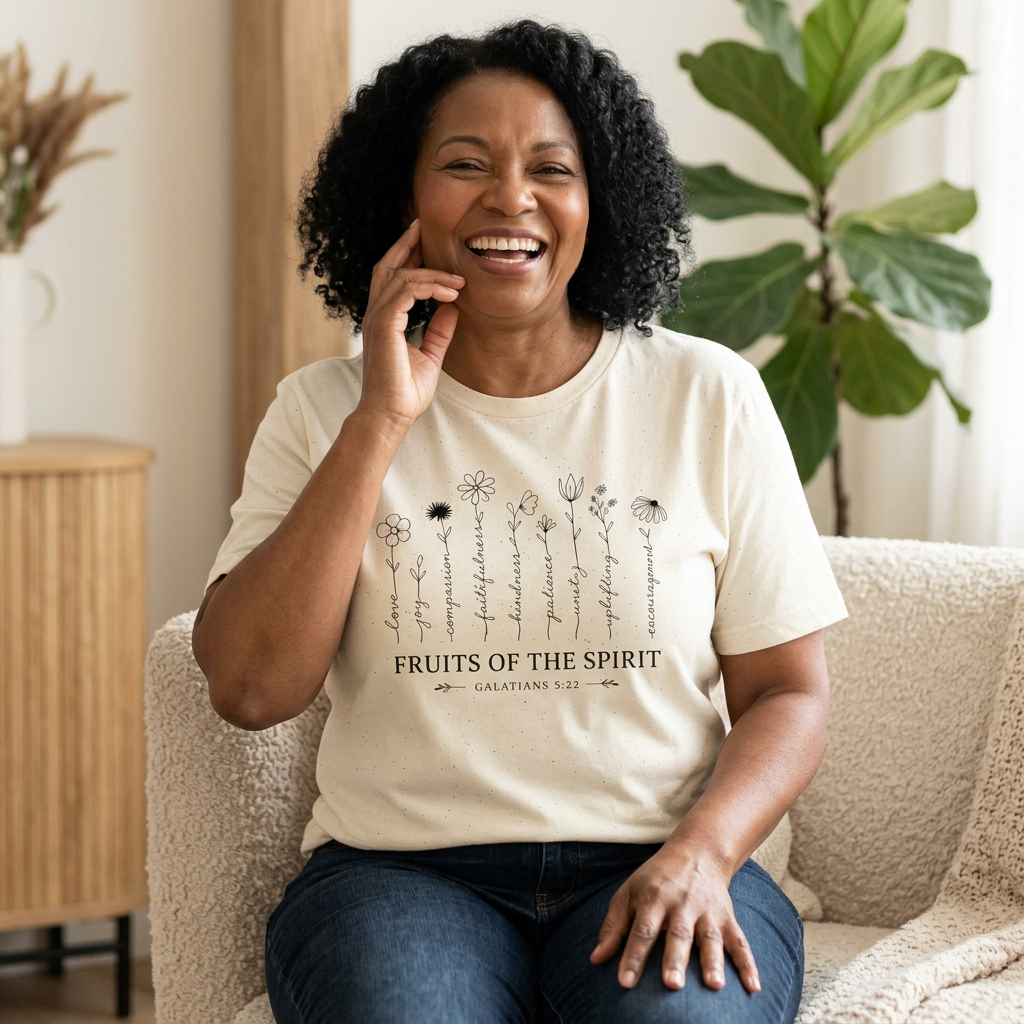 Fruits of the Spirit T-Shirt for Women | Floral Galatians 5:22 Christian Bible Verse Tee