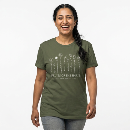 Fruits of the Spirit T-Shirt for Women | Floral Galatians 5:22 Christian Bible Verse Tee