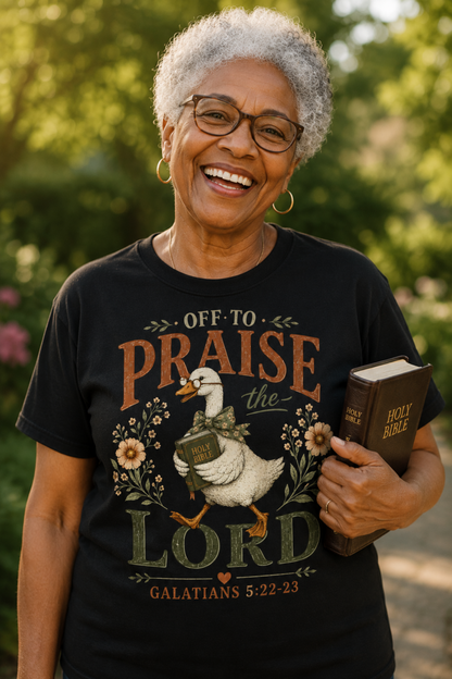 Praise the Lord T‑Shirt — 'Off to Praise the Lord' Floral Duck Christian Tee