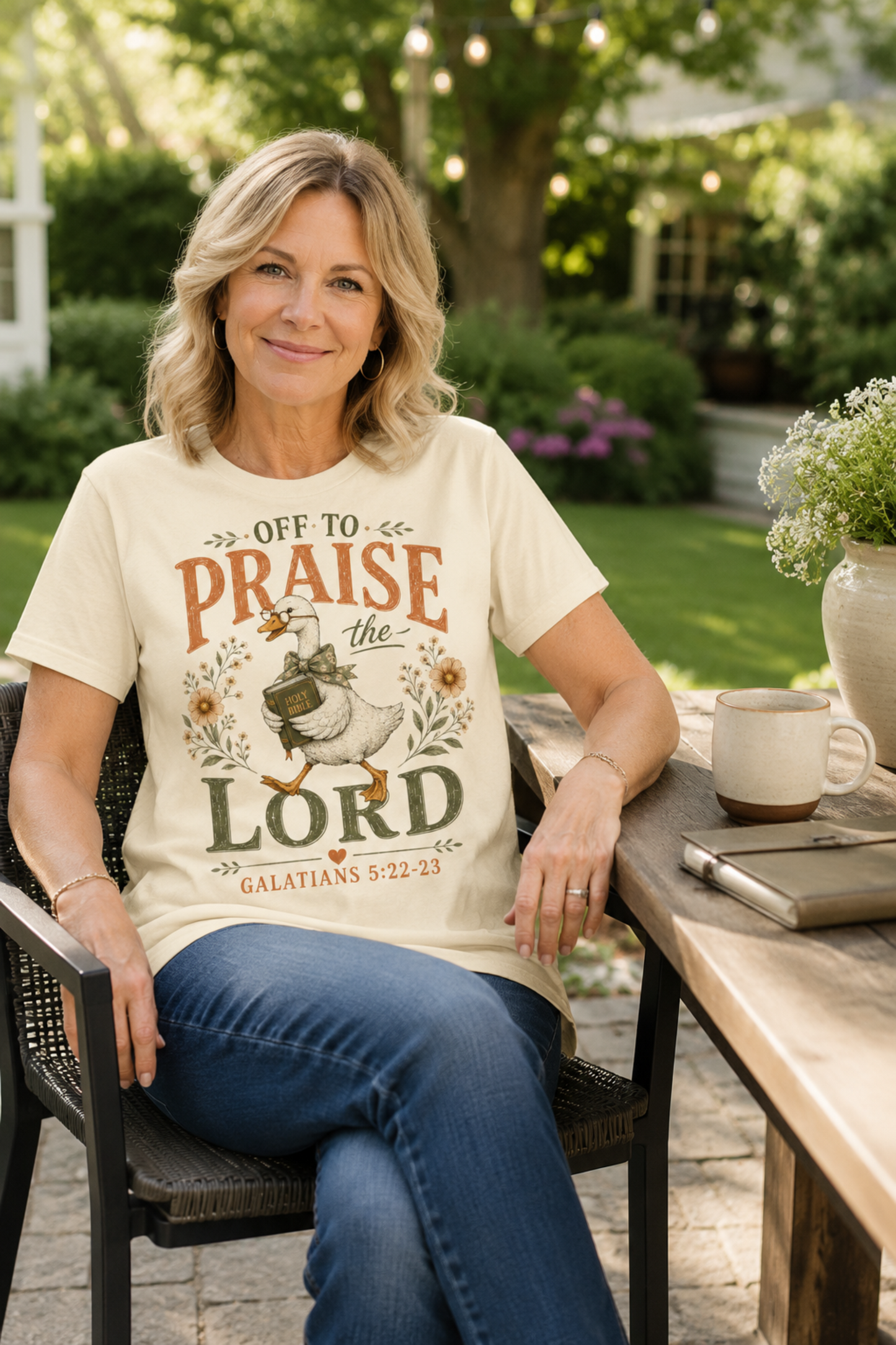 Praise the Lord T‑Shirt — 'Off to Praise the Lord' Floral Duck Christian Tee