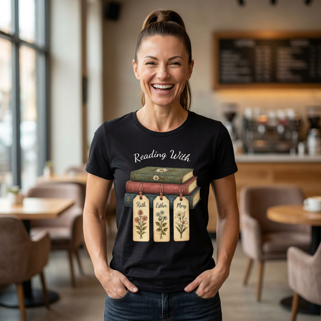 Christian Book Lover Shirt for Women – Reading With Ruth Esther & Mary Bible Stu | Christian shirt | Custom Church Merch