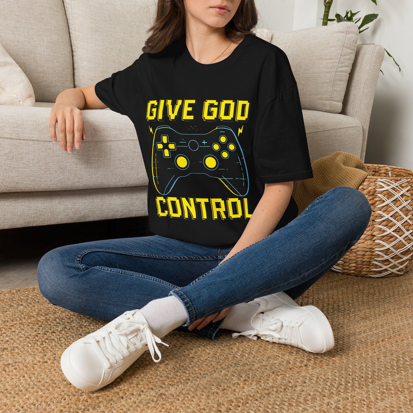 Give God Control - Christian Gamer T-Shirt - Funny Faith-Based Video Game Tee | Christian shirt | Custom Church Merch