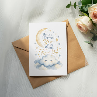 Card with text "Before I Formed You in the Womb, I Knew You."