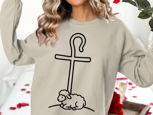 Lamb of God Christian T-Shirt, Good Shepherd Cross Tee, Religious Faith Apparel, Holy Symbol T-Shirt, Easter Gift, Jesus Follower