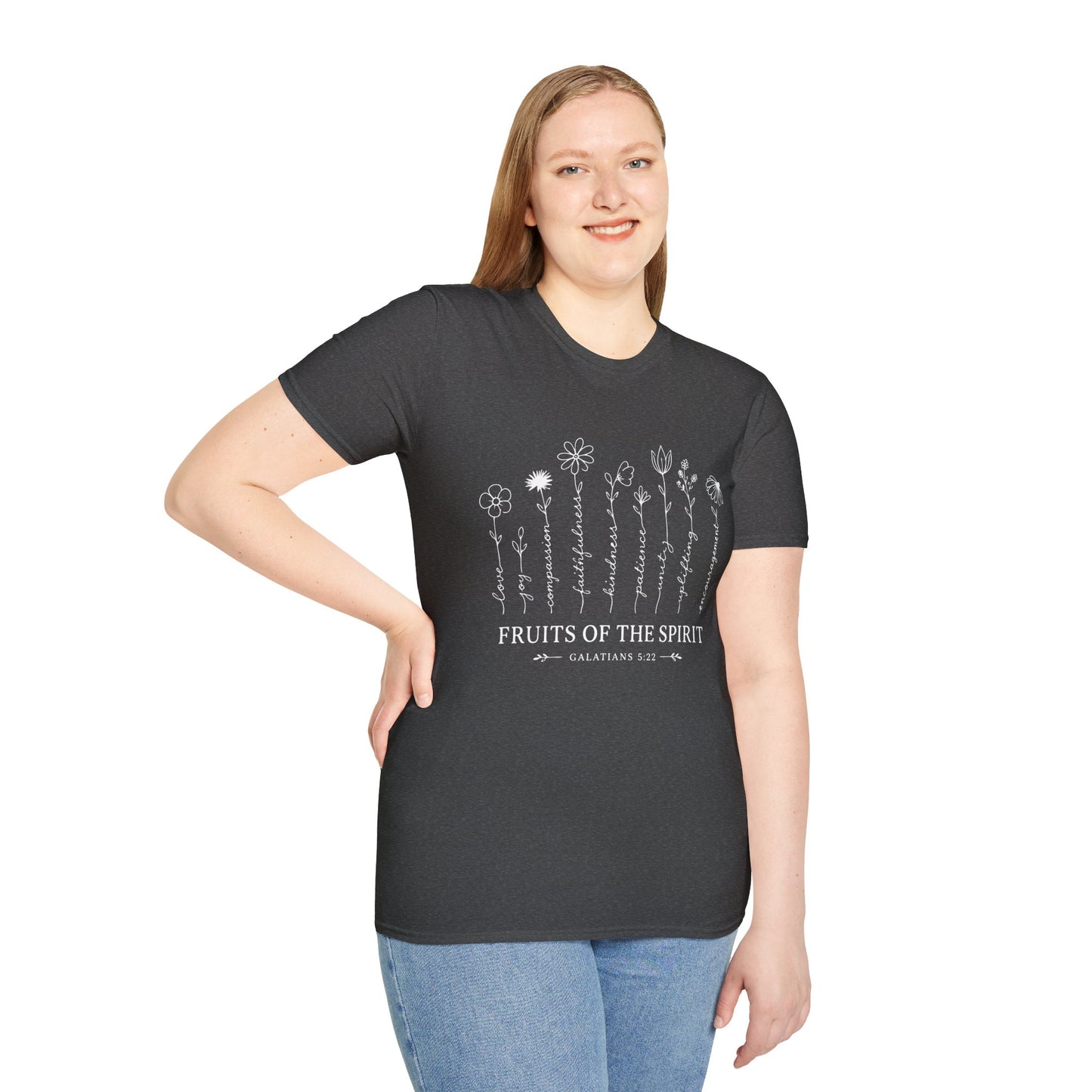 Fruits of the Spirit T-Shirt for Women | Floral Galatians 5:22 Christian Bible Verse Tee