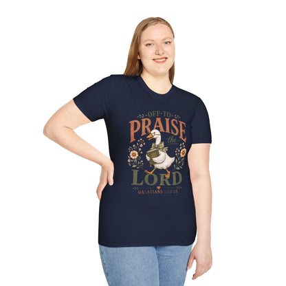 Praise the Lord T‑Shirt — 'Off to Praise the Lord' Floral Duck Christian Tee