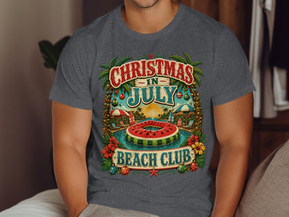 Christmas in July Beach Club graphic tee with watermelon float.
