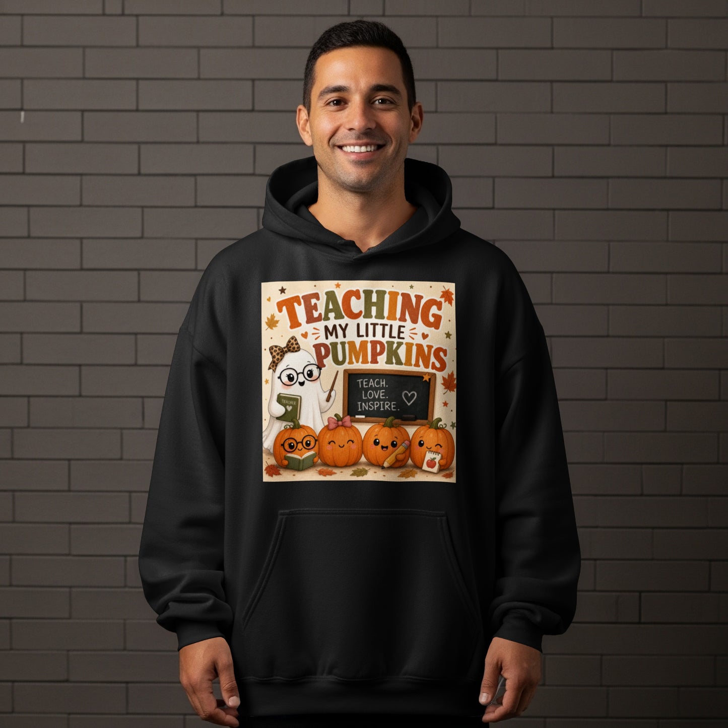 Teaching My Little Pumpkins Halloween graphic with ghost and pumpkins.