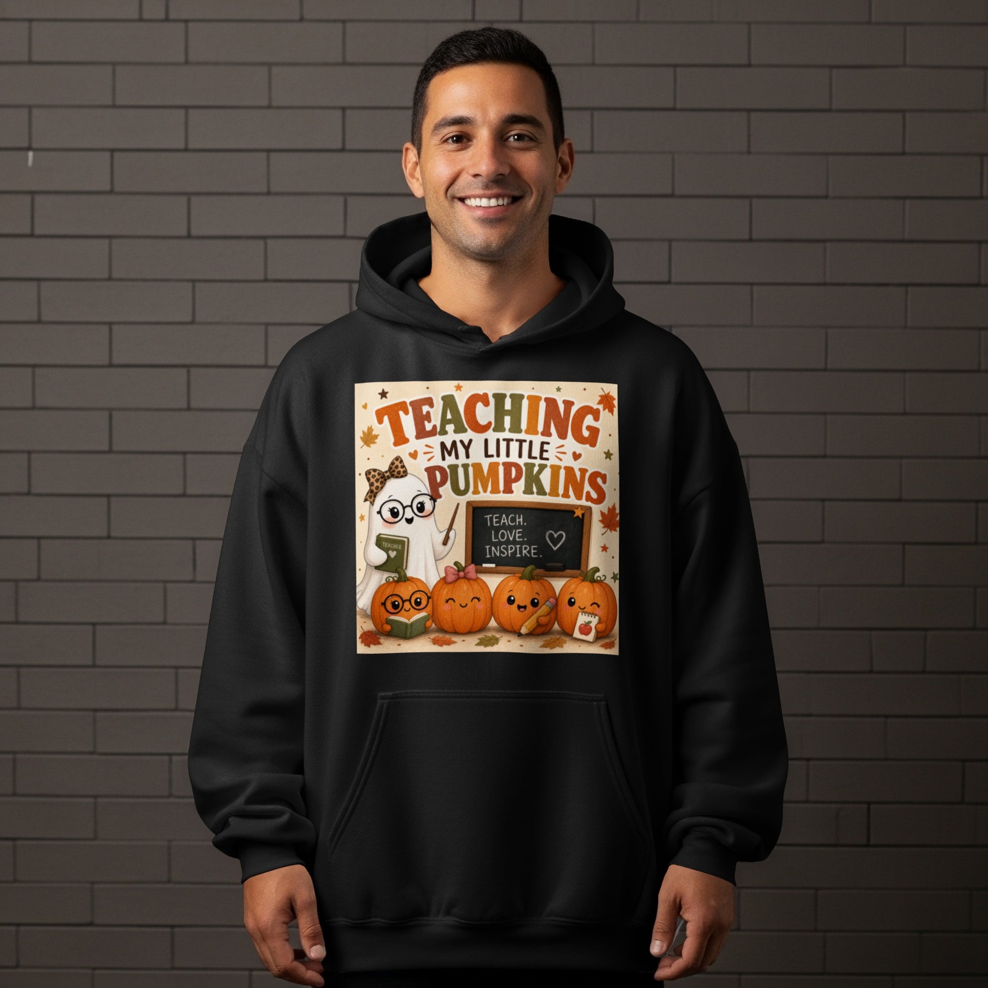 Teaching My Little Pumpkins Halloween graphic with ghost and pumpkins.
