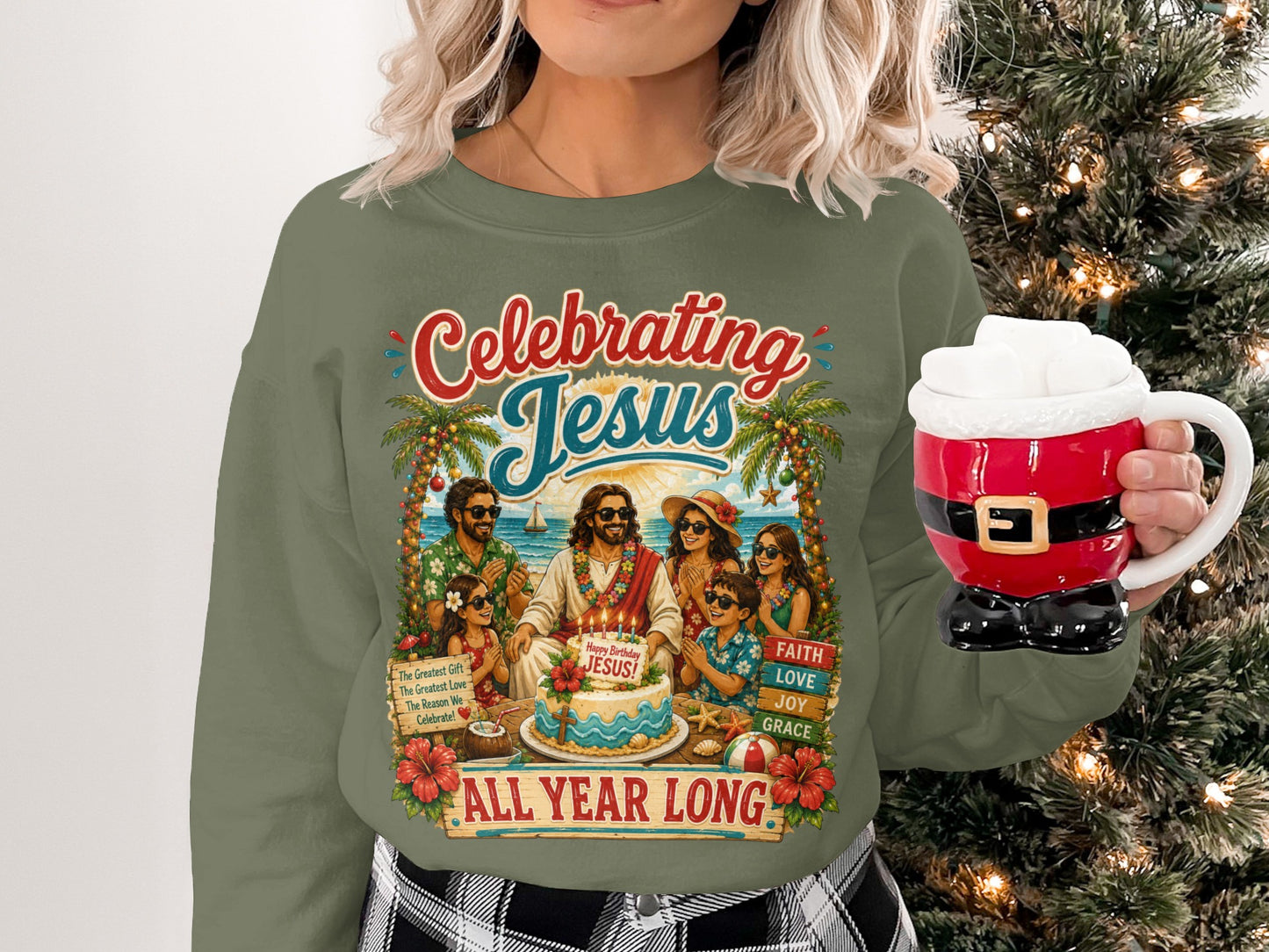 Jesus birthday celebration graphic with text "Celebrating Jesus" and "All Year Long".