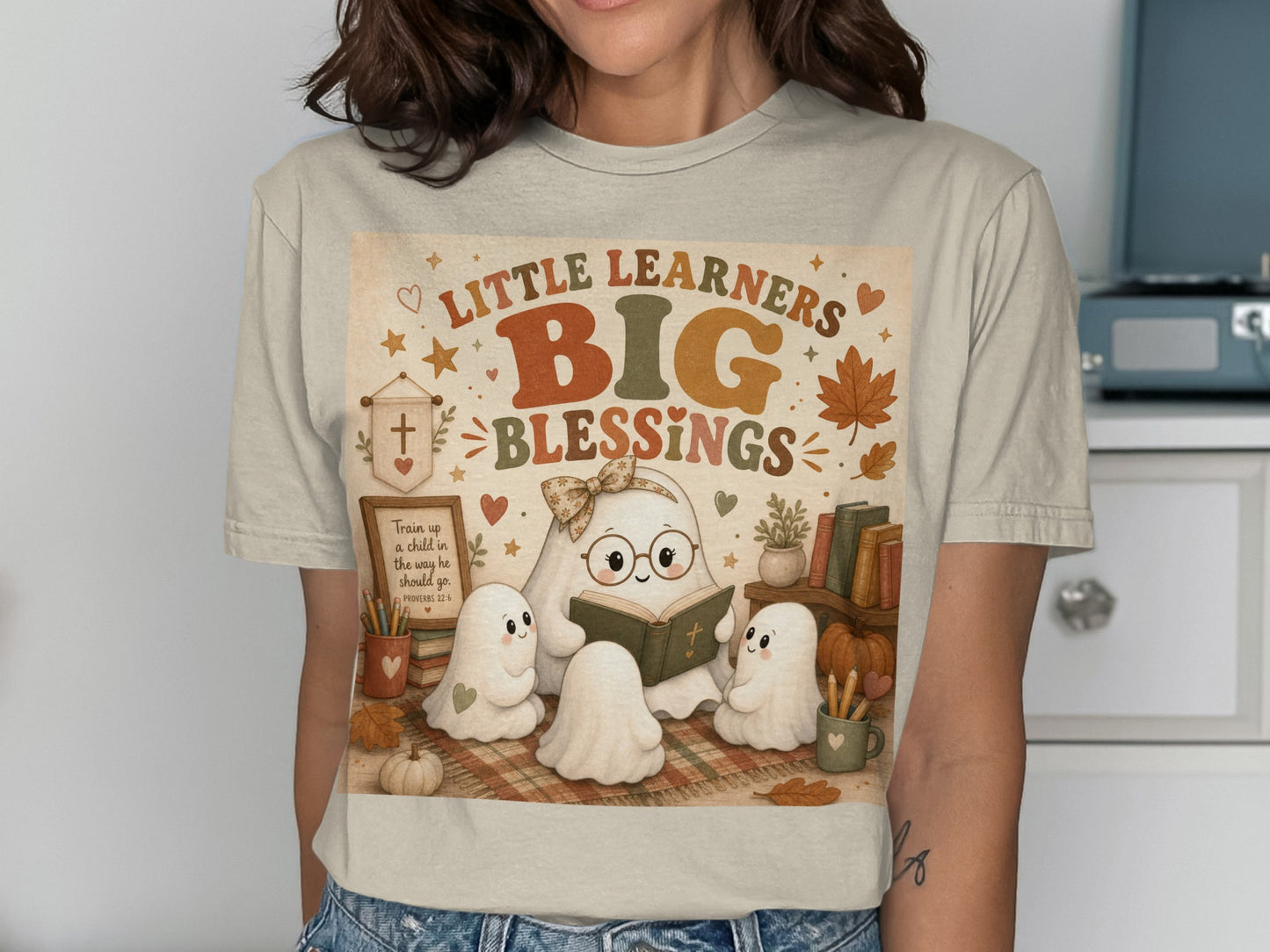 Little Learners Big Blessings ghost reading to children with Proverbs verse.