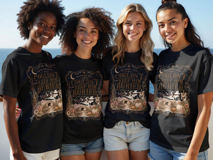 Black t-shirt with "Halloween Jesus Couldn't Keep Him Buried" graphic.