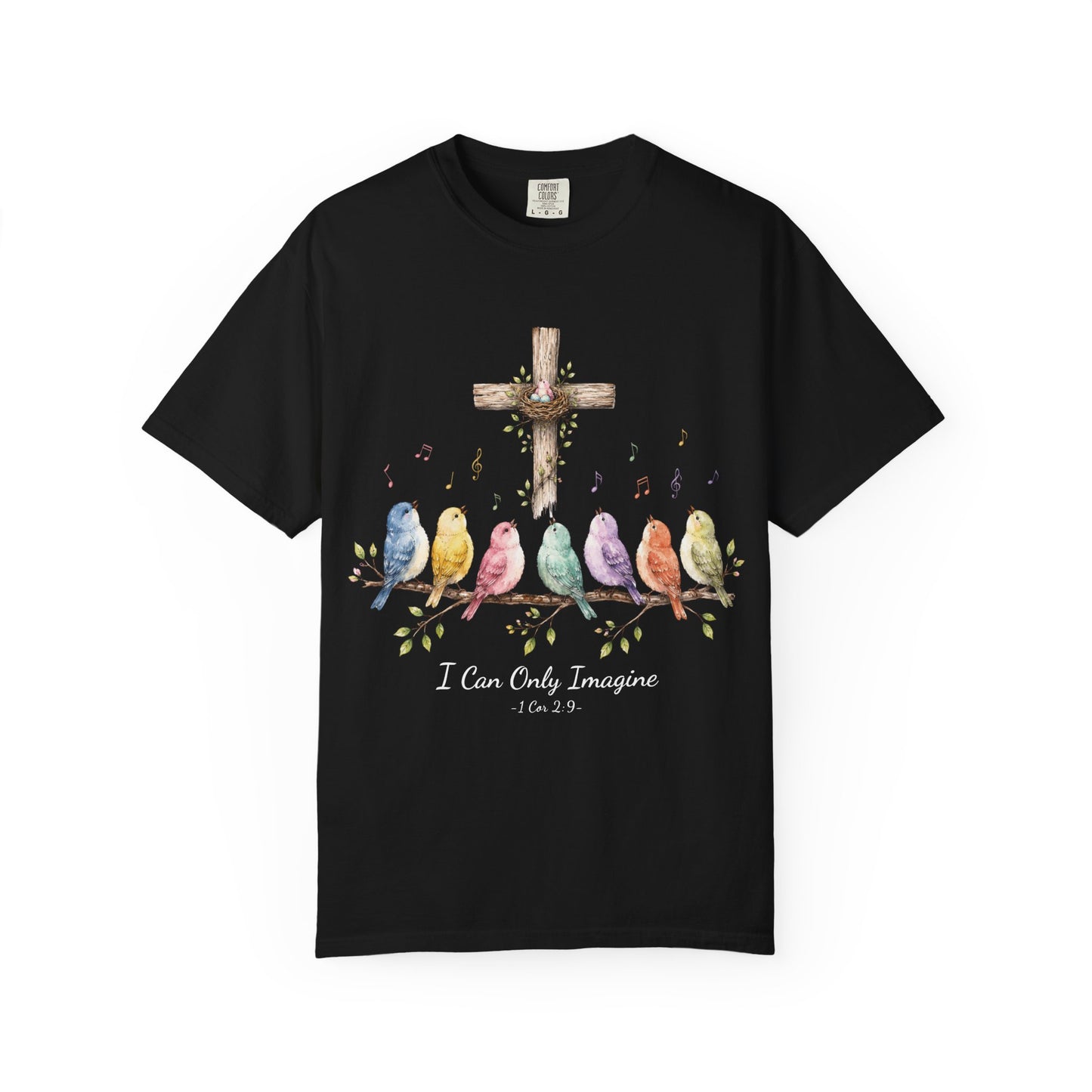 I Can Only Imagine Shirt, Cross with Songbirds Women's Christian Tee | 1 Corinthians 2:9 Worship Gift