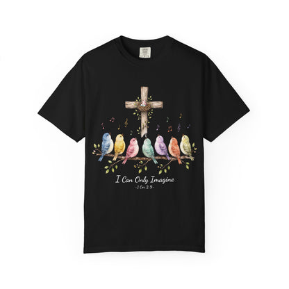 I Can Only Imagine Shirt, Cross with Songbirds Women's Christian Tee | 1 Corinthians 2:9 Worship Gift