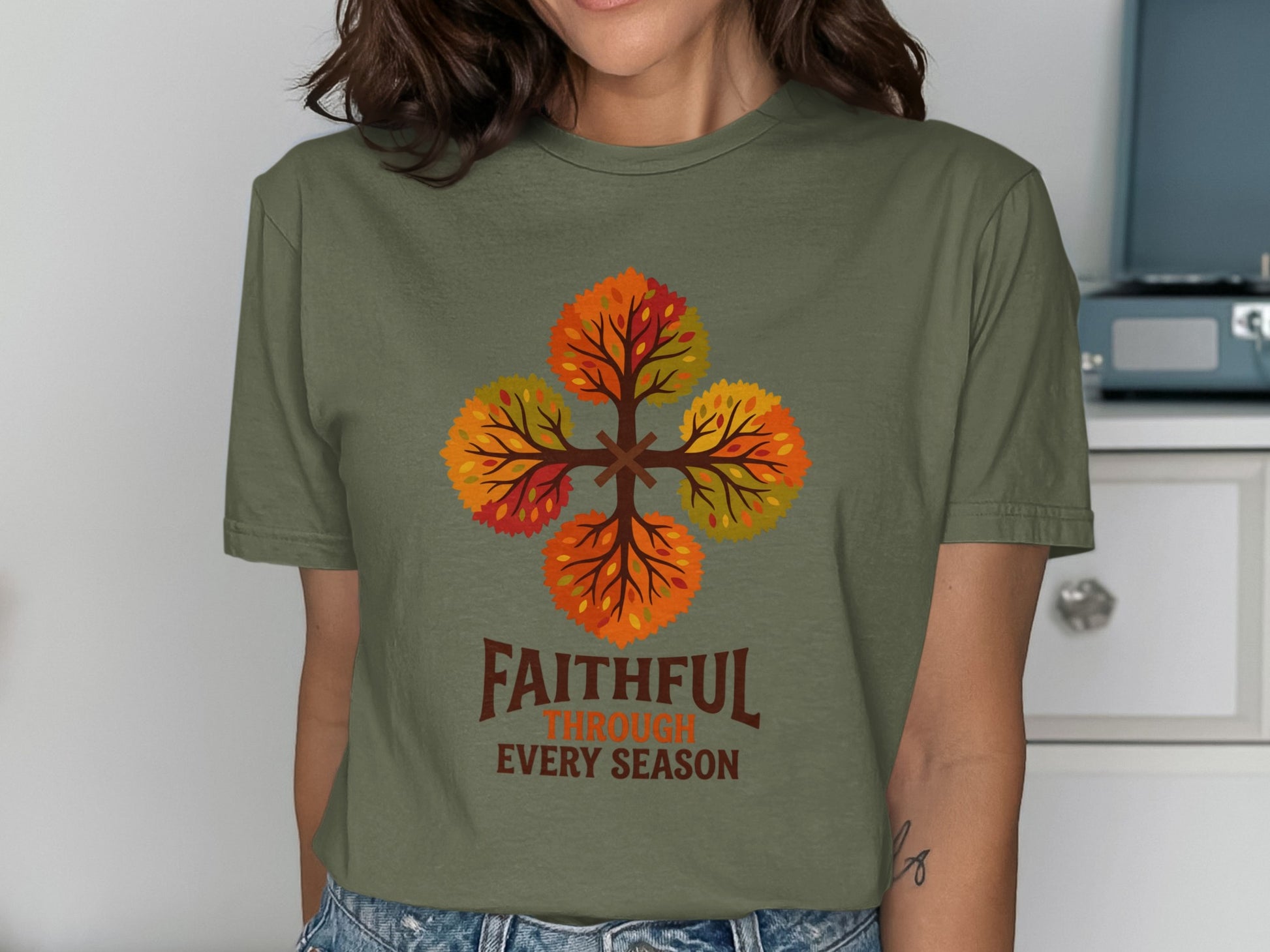 Faithful Through Every Season T-Shirt, Autumn Tree Cross Design, Christian Faith | Christian shirt | Custom Church Merch