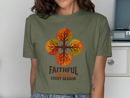 Faithful Through Every Season T-Shirt, Autumn Tree Cross Design, Christian Faith | Christian shirt | Custom Church Merch