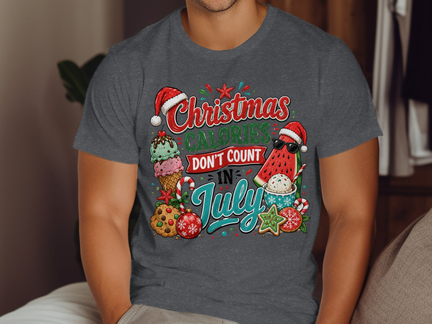 Christmas calories don't count in July with ice cream, watermelon, and cookies.