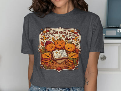 Pumpkin Prayer Club graphic with smiling pumpkins, open book, and Bible verse.