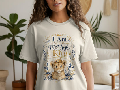 Lion cub wearing a crown with text "I Am a Son of the Most High King".