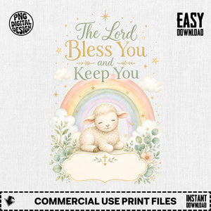 The Lord Bless You and Keep You rainbow lamb nursery Scripture printable, Numbers 6:24