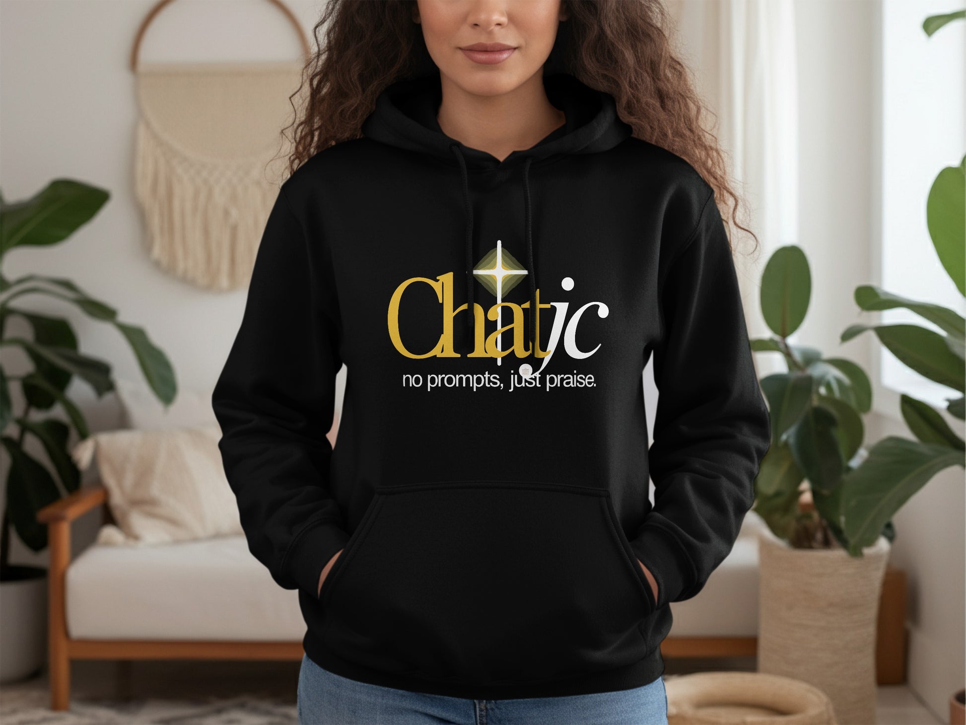 Chatjc Gold White Star Hoodie no prompts, just praise. product type