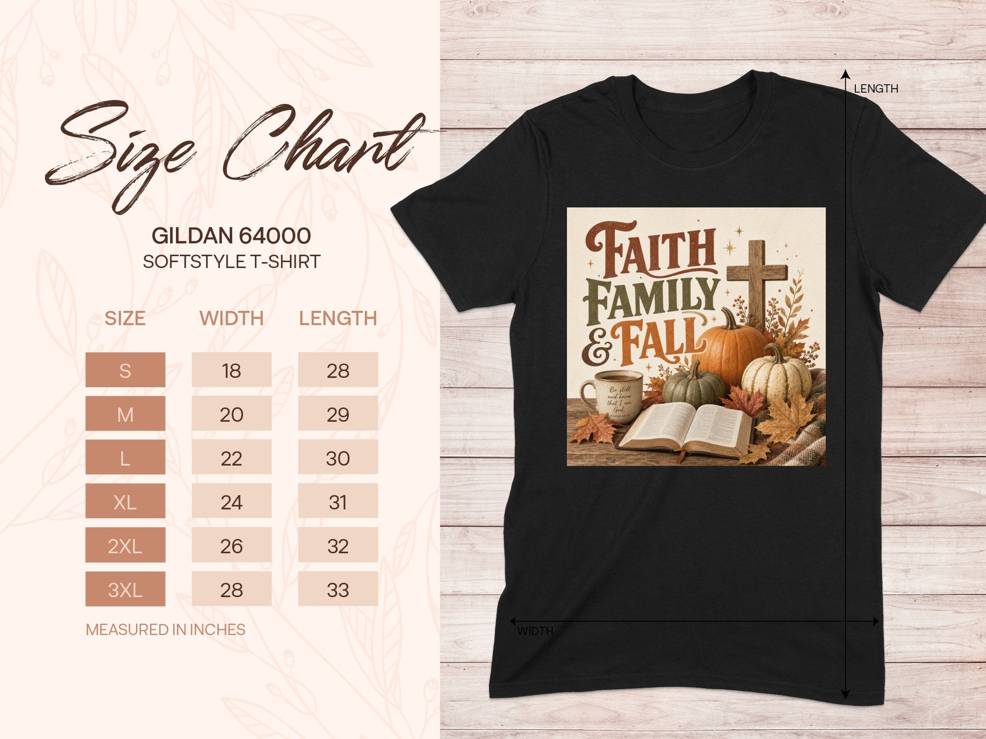 Black Gildan 64000 softstyle t-shirt with Faith Family & Fall graphic.