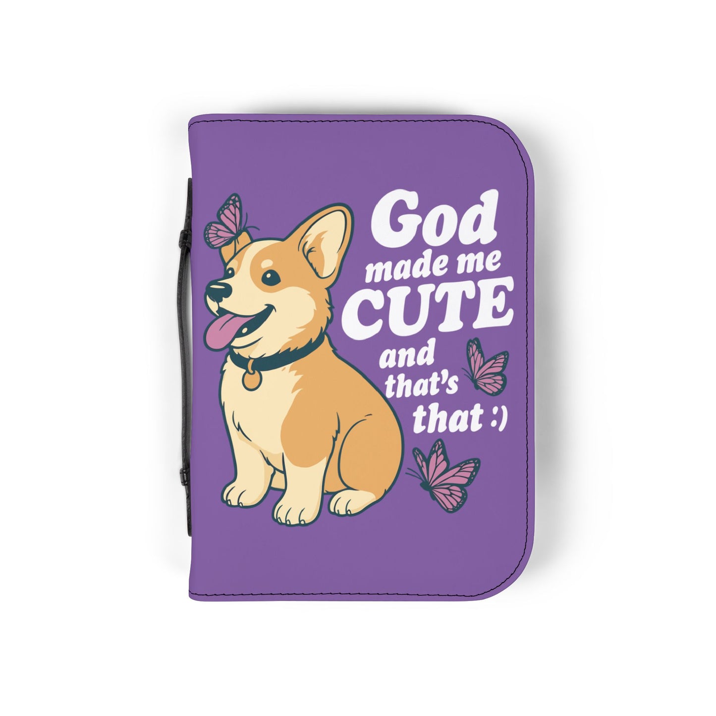 Cute Corgi Bible Cover, Pet Lover Gift, Religious Journal Holder, God Made Me Cute Case, Butterfly Design, Faith-Inspired Gift