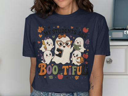 Cute ghosts with school supplies and the text "My Students Are Boo-tiful".