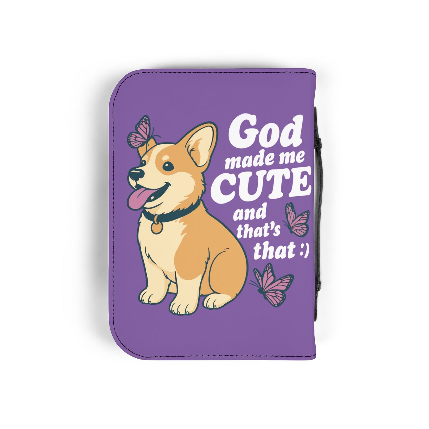 Cute Corgi Bible Cover, Pet Lover Gift, Religious Journal Holder, God Made Me Cute Case, Butterfly Design, Faith-Inspired Gift