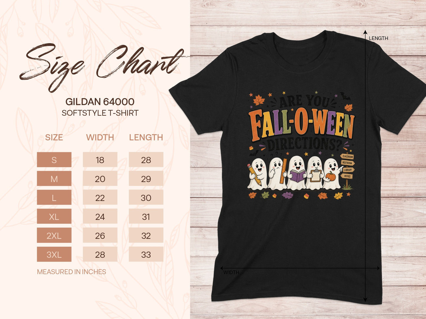 Black t-shirt with "Are you Fall-o-ween directions?" ghosts and directional signs.