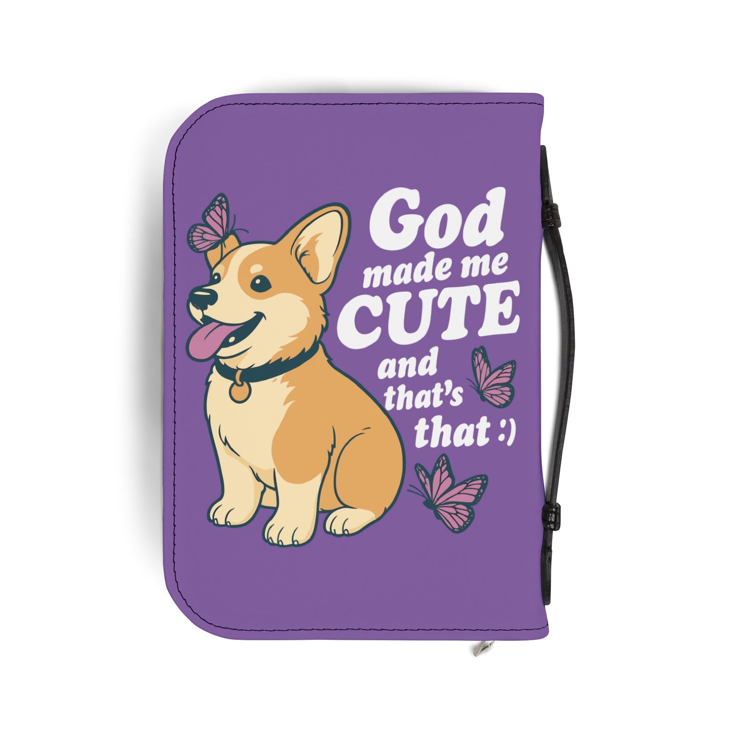 Cute Corgi Bible Cover, Pet Lover Gift, Religious Journal Holder, God Made Me Cute Case, Butterfly Design, Faith-Inspired Gift