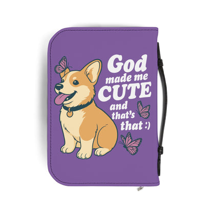 Cute Corgi Bible Cover, Pet Lover Gift, Religious Journal Holder, God Made Me Cute Case, Butterfly Design, Faith-Inspired Gift