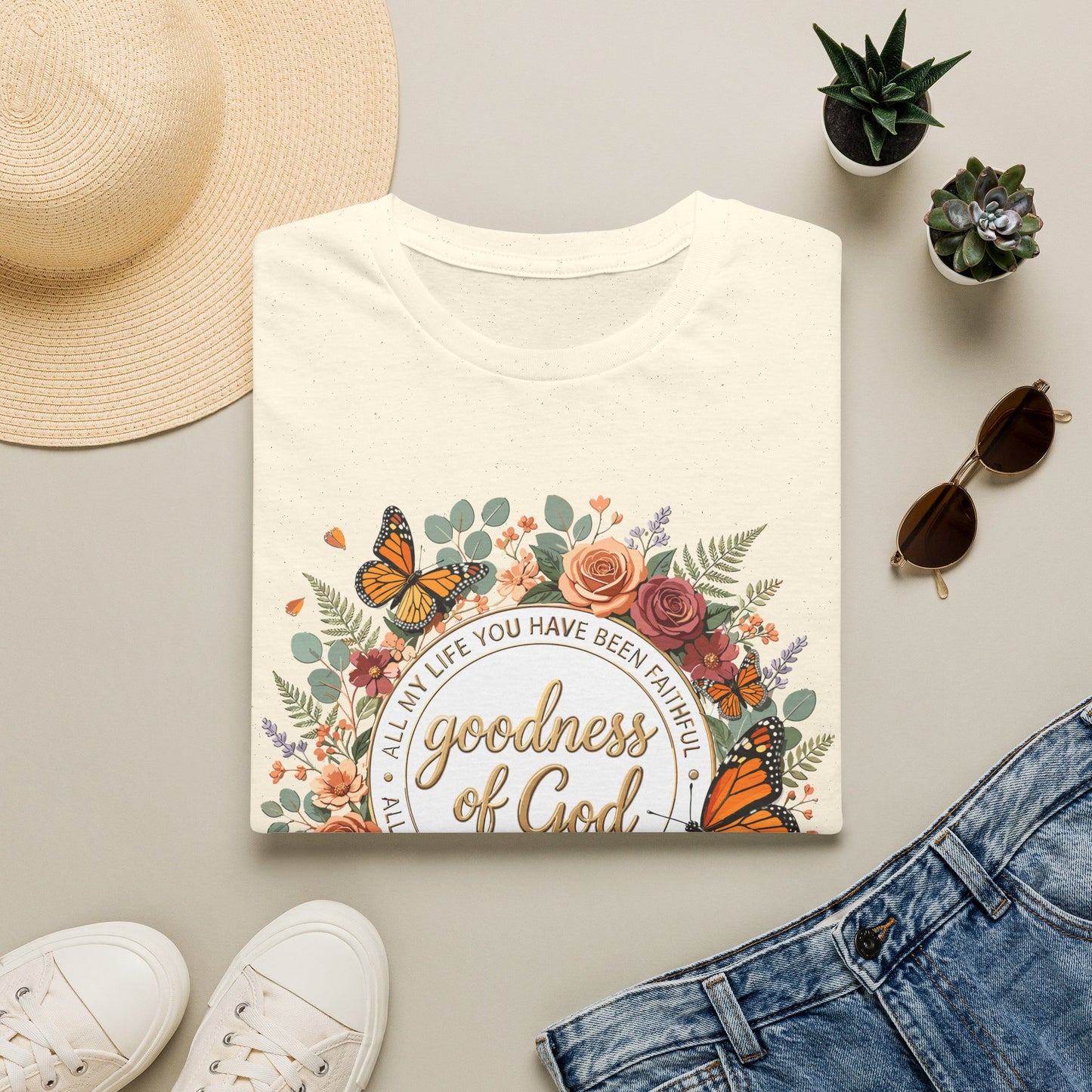 Christian Goodness of God Shirt for Women – His Goodness Never Fails Me Faith Based Floral Graphic Tee