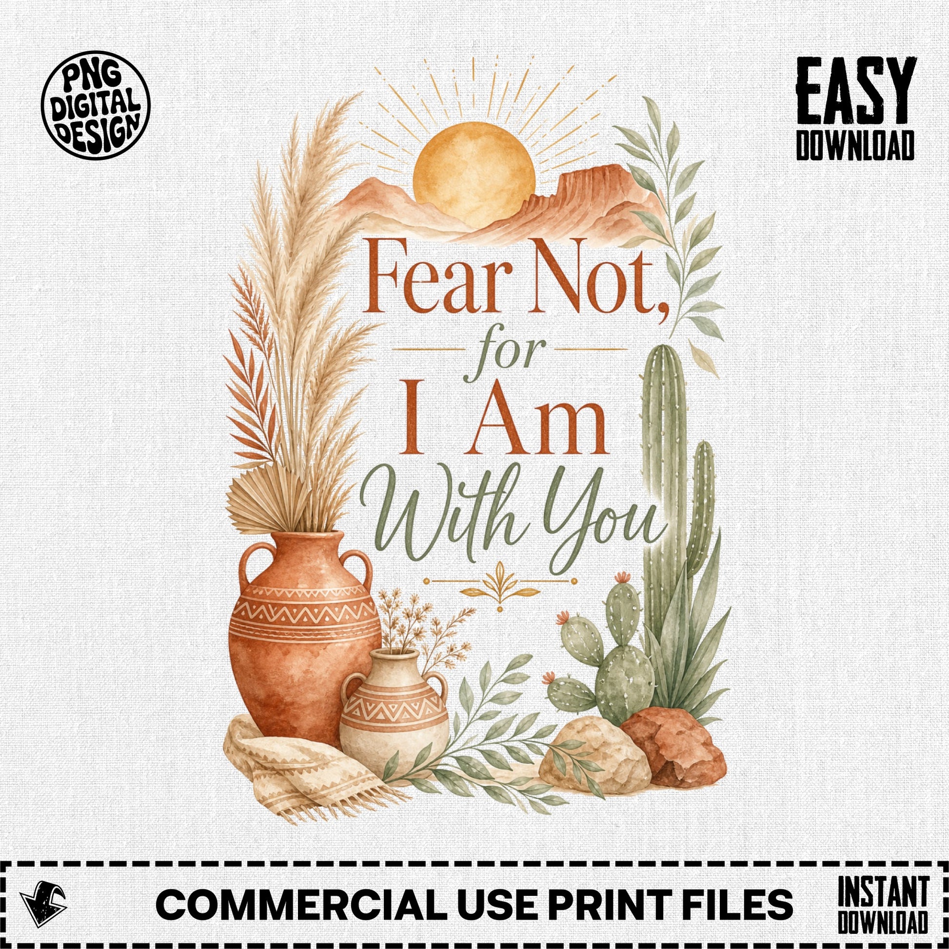 Floral desert design with the text "Fear Not, for I Am With You".