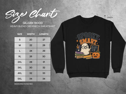 Gildan 18000 Heavy Blend Crewneck Sweatshirt size chart with measurements in inches.