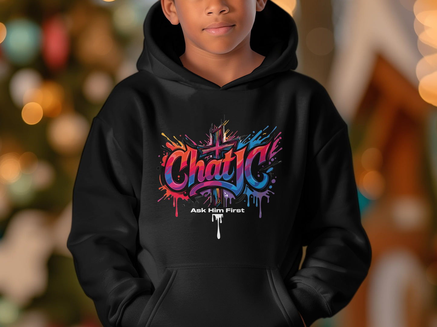 Chat JC Ask Him First Colorful Design Hoodie product type