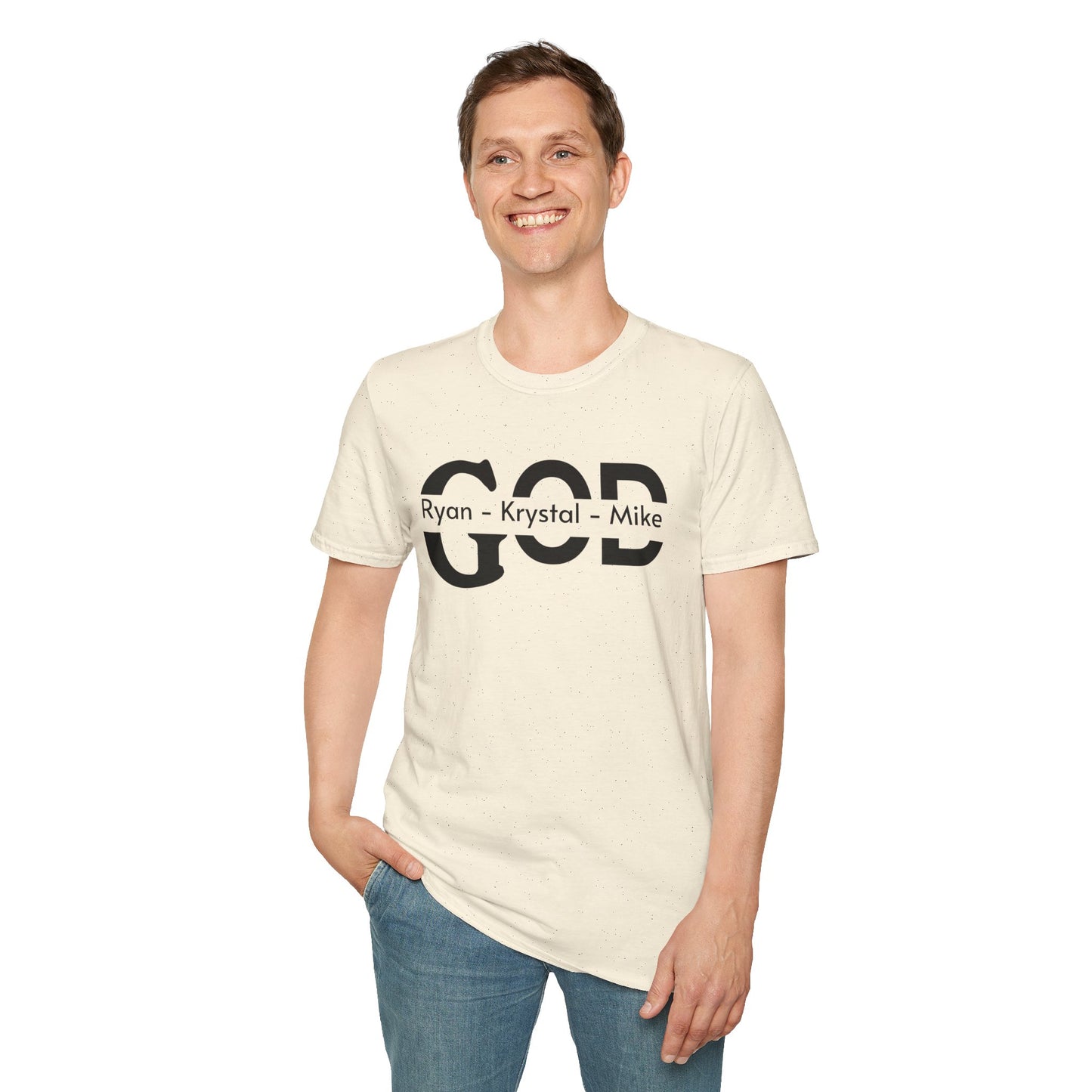 Personalized God Name Stripe T-Shirt — Add Kids Names Faith Tee (e.g., Ryan • Krystal • Mike)