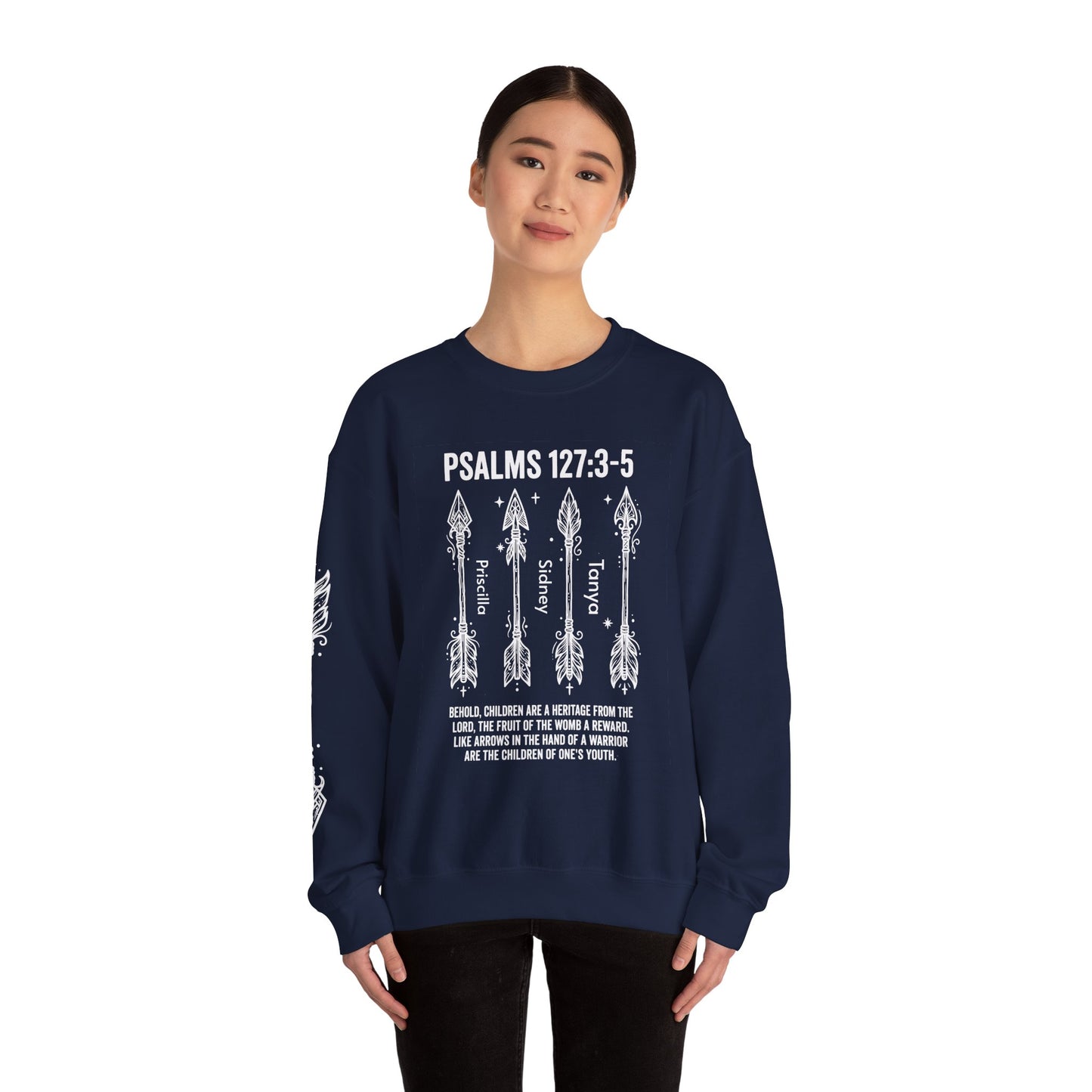 Psalm 127:3-5 Personalized Crewneck Sweatshirt | Add Kids Names, Arrow Family Blessing Scripture