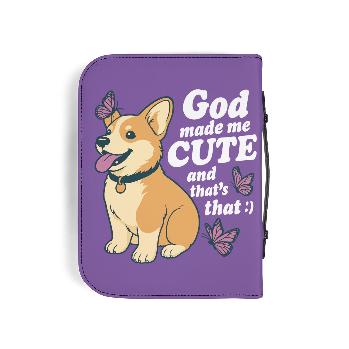 Cute Corgi Bible Cover, Pet Lover Gift, Religious Journal Holder, God Made Me Cute Case, Butterfly Design, Faith-Inspired Gift