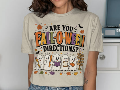 Ghosts with school supplies ask "Are you FALL-O-WEEN DIRECTIONS?"